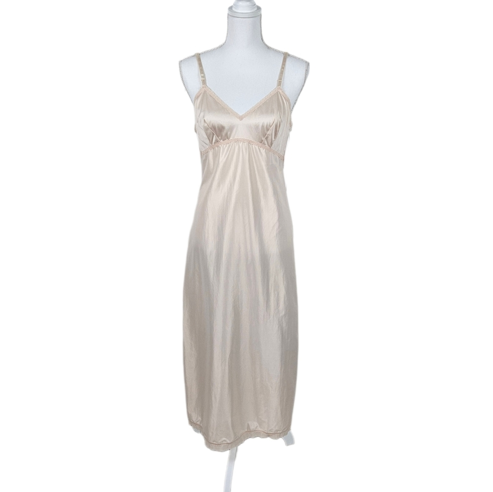Vintage Slip Lorraine Peach Beige Long Adjustable Straps Womens Nylon 36